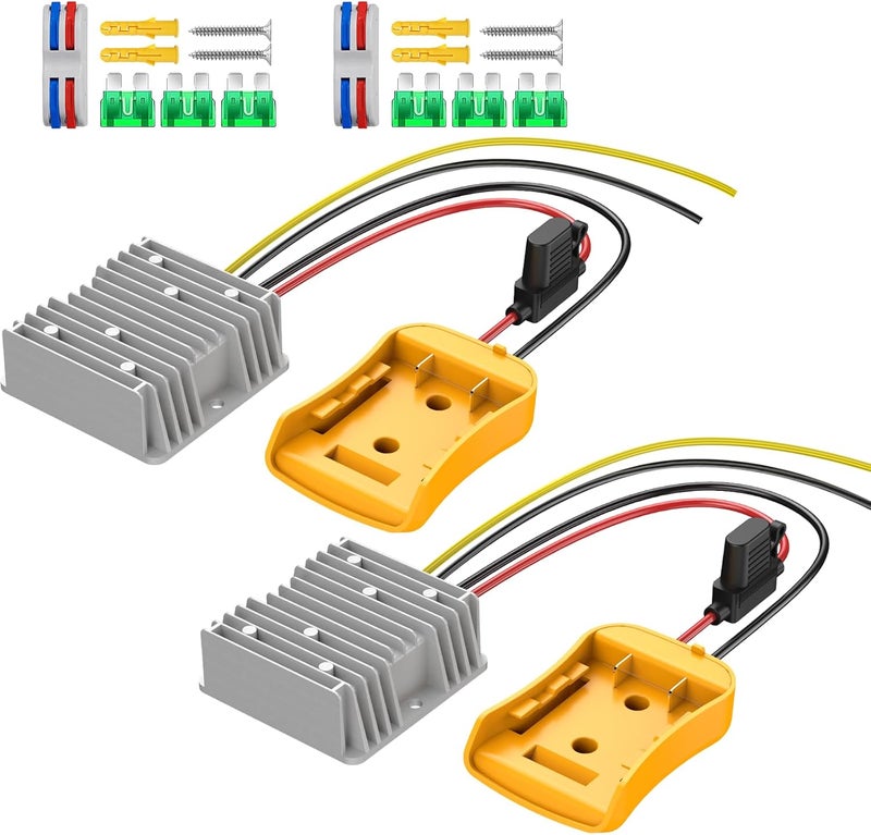 Azocek 2 Pack 20V to 12V Step Down Converter Compatible with DeWalt 20V Power Wheel Battery Adapter, DC 12V 20A 240W Buck Converter Regulator 30A Fuse & Wire Terminal - Image 1